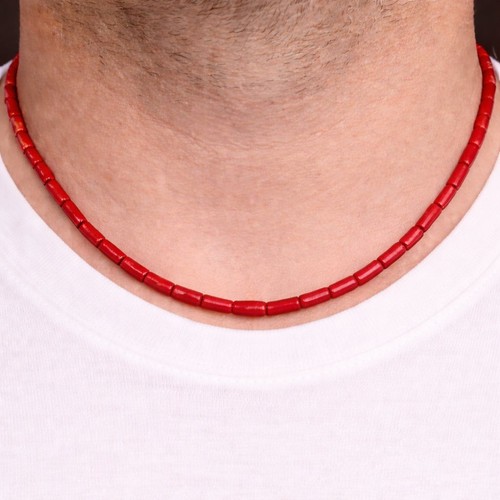 Collana corallo rosso cilindri - rosso,