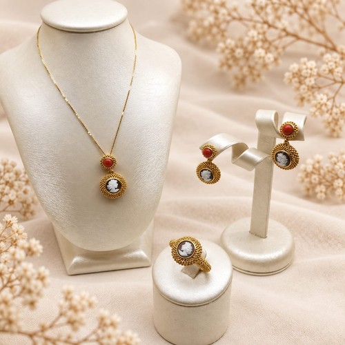 Parure corallo rosso cammei - corallo,